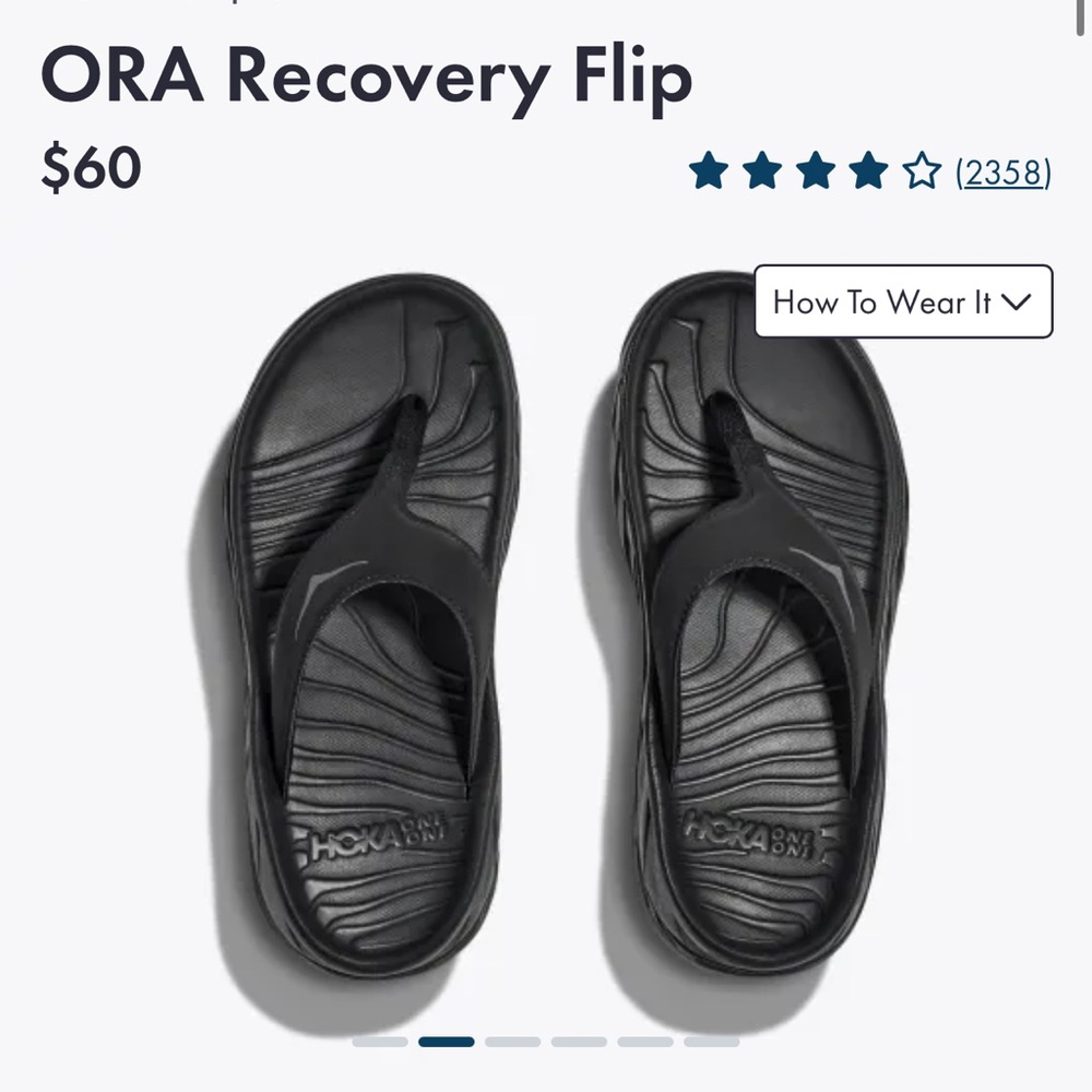 Hoka Ora Recovery Flip Sandal Women’s 7 Black Grey New